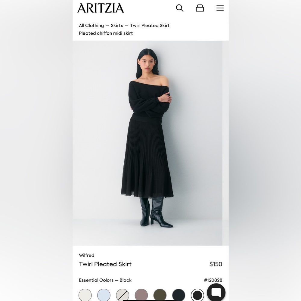 Aritzia Wilfred Black Pleated Midi Dress